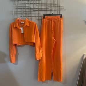 Black Brand Orange Women's Wide Leg Pants & Cropped Jacket Set